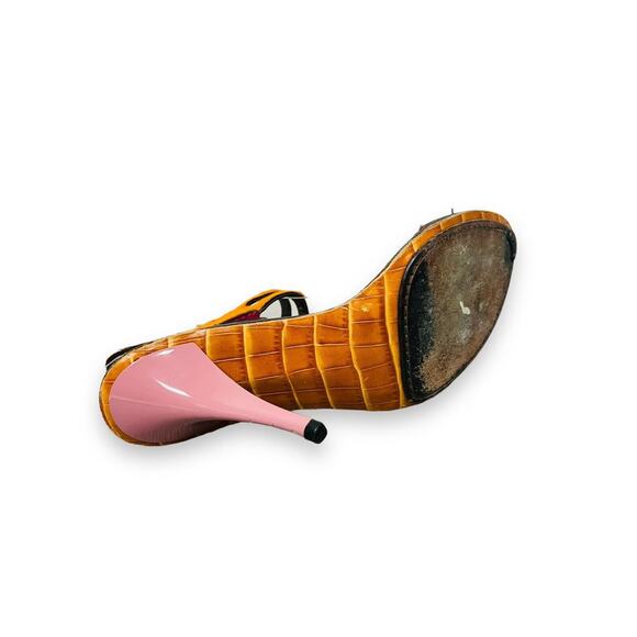 LOUIS VUITTON Pink Multicolor Ponyhair Buckle Accent Slingback Sandal Heels 37 - Picture 7 of 7